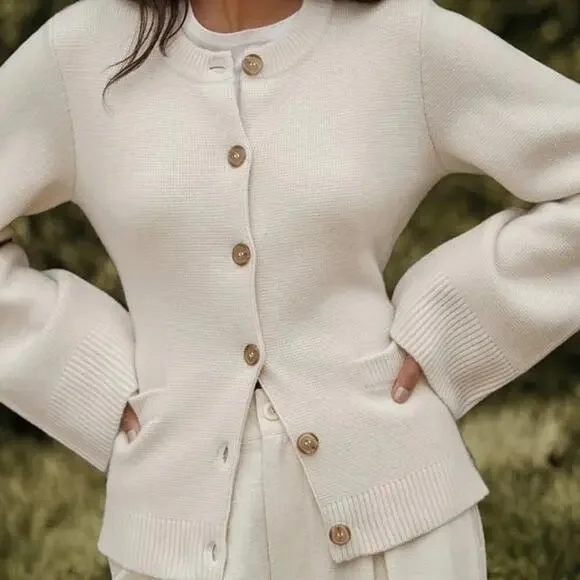 Amora Ultra-Soft Button Front Cardigan Sweater Beige - Picture 2 of 6